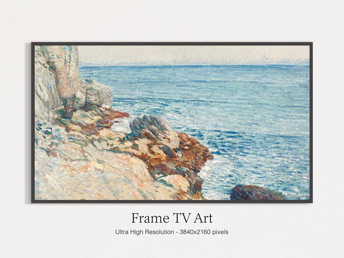 Classic Summer Seaside Scenery, Impressionist Art Print