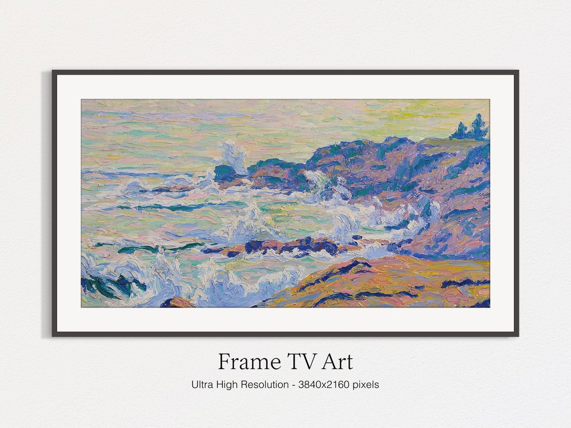 Impressionist Rocky Coastline Painting Waves Crashing Cliffs Wall Art - Image 5