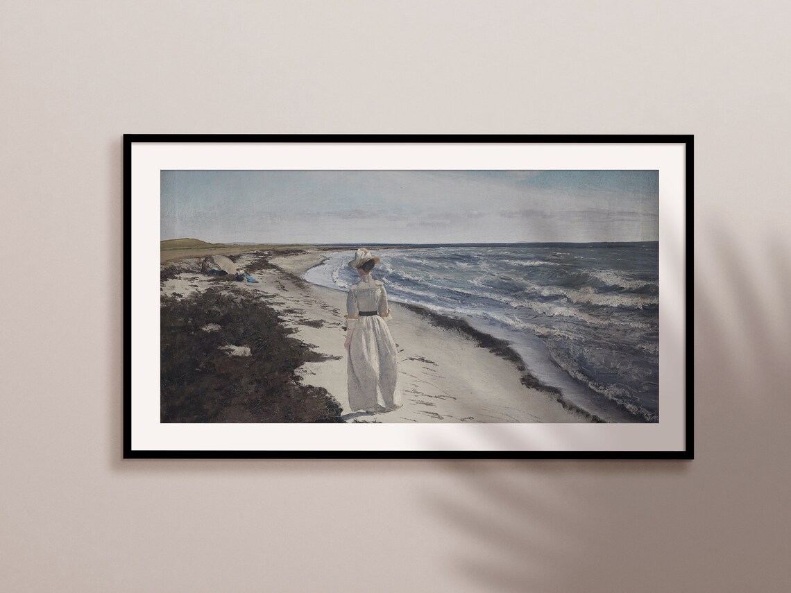 Woman On A Beach Vintage Painting Ocean Waves Summer Wall Art - Image 2