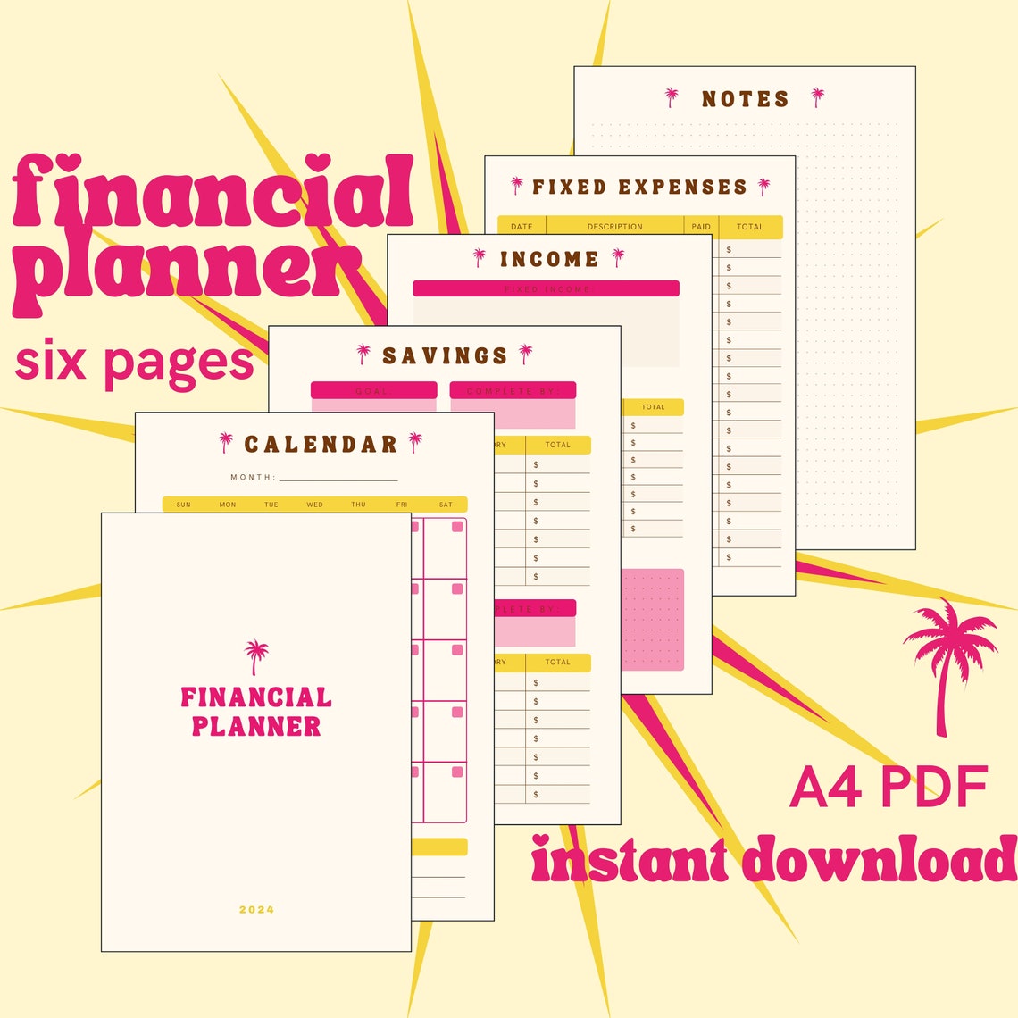 Financial Planner Six Page A4 PDF Printable Budget Organizer Print
