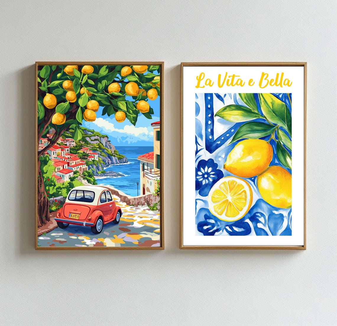 La Vita e Bella Italian Coastal Duo Two-Print Set with Lemon Artwork