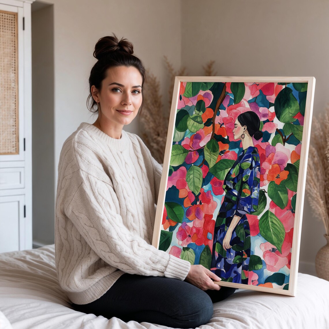 Woman Portrait, Botanical Floral Decor Art Print - Image 2