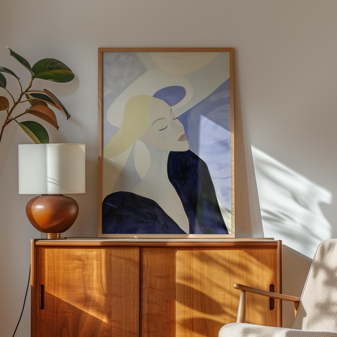 Feminine Portrait In Indigo And Amethyst, Minimalist Art Print - Image 3