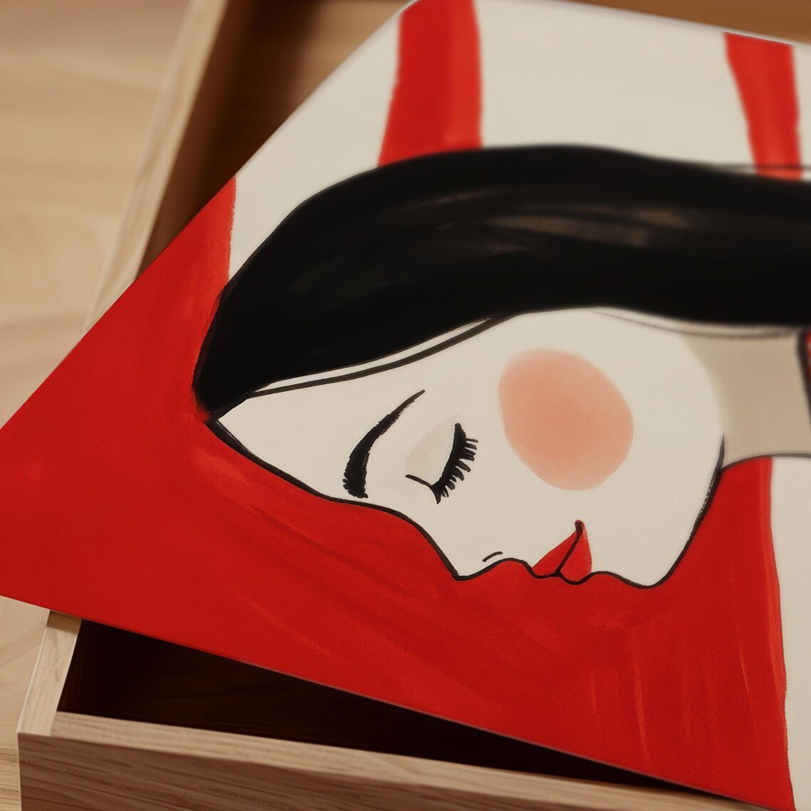 Woman With Black Cat in Red Striped Turtleneck Minimalist Poster - Image 3