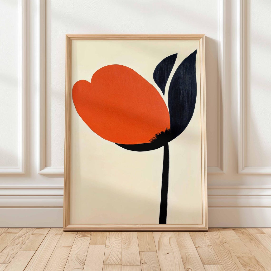 Orange Tulip Minimalist Black Background Bold Modern Bloom Poster