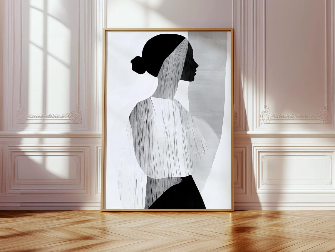 Black And White Woman Silhouette Abstract Minimalist Profile Poster