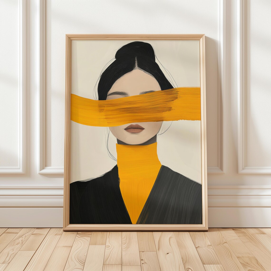Golden Gaze Abstract Feminine Portrait, Minimalist Modern