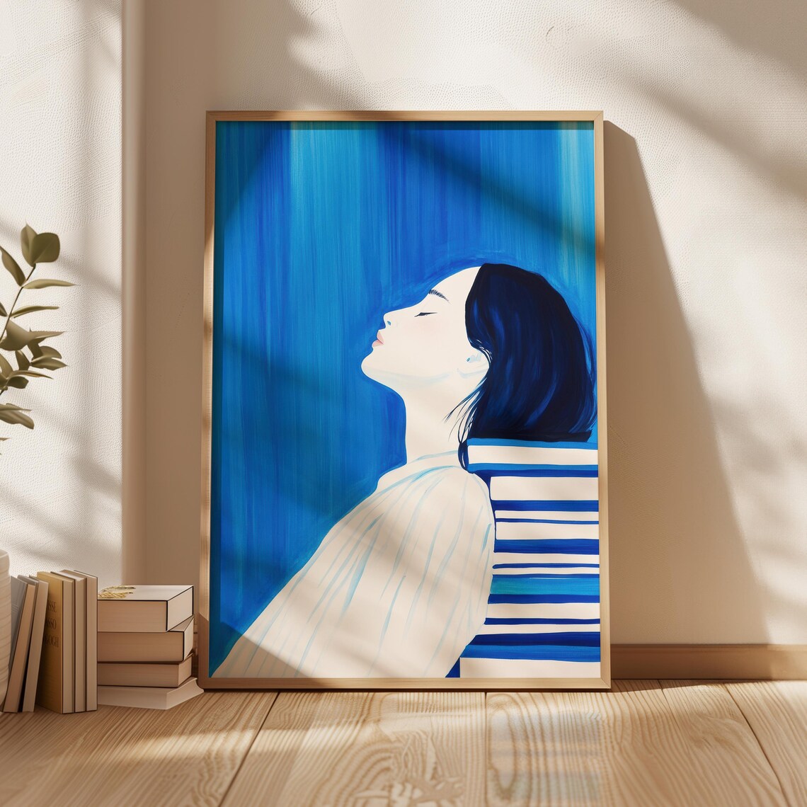Dreamy Portrait Of A Woman Resting On Books, Minimalist