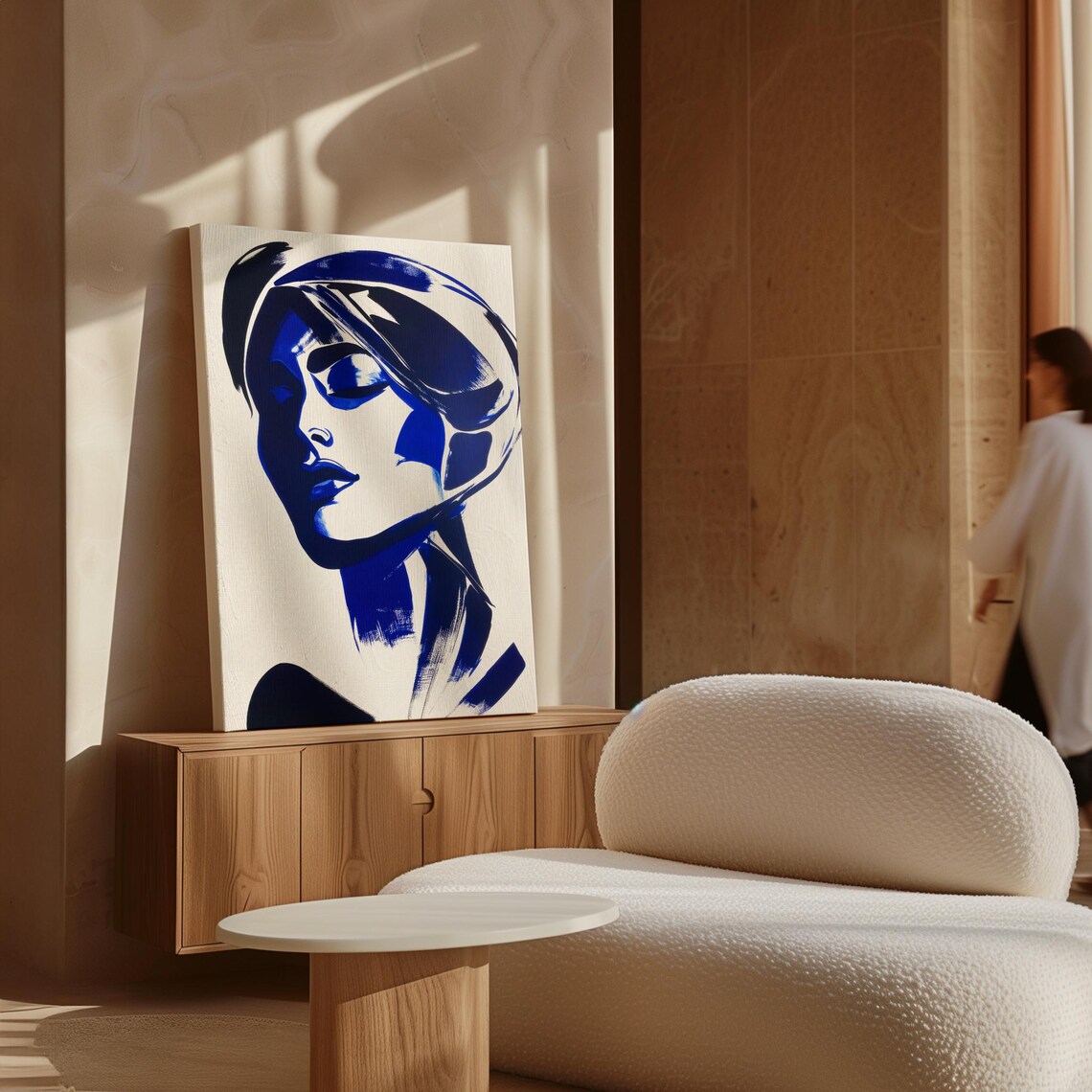 Bold Blue Brushstroke Woman Face Contemporary Modern Art Poster - Image 2