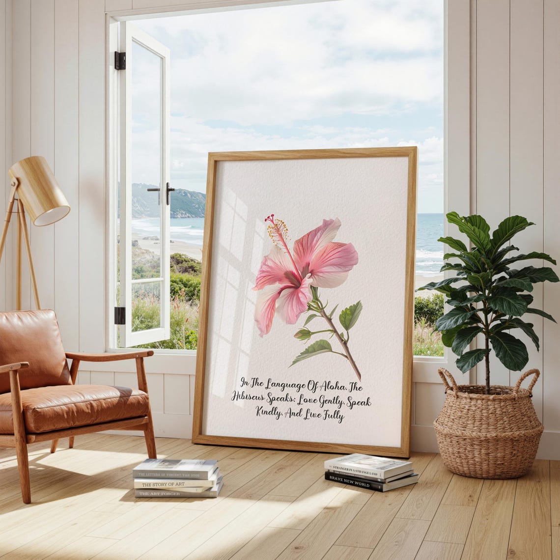 Pink Hibiscus Aloha Language Hawaiian Tropical Floral Poster