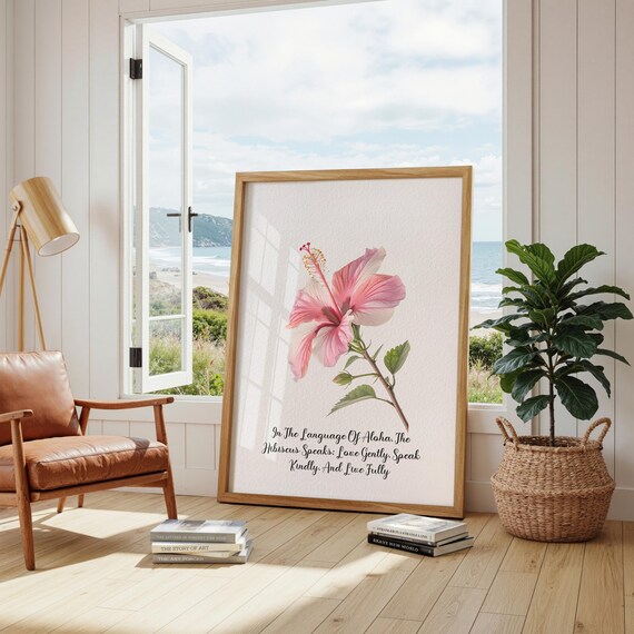 Pink Hibiscus Aloha Language Hawaiian Tropical Floral Poster