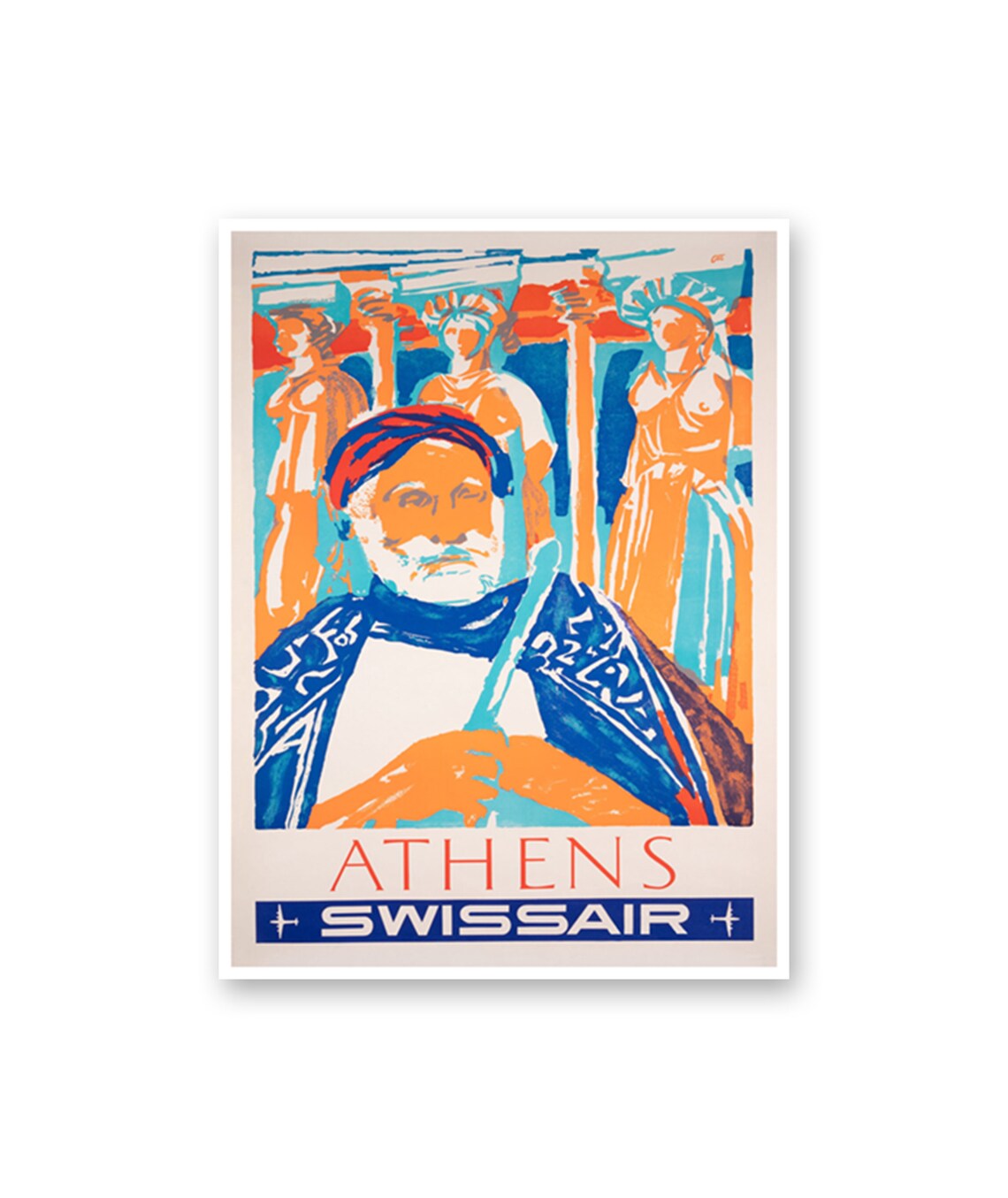 Athens Greece Caryatids Vintage Swissair Airline Travel Poster