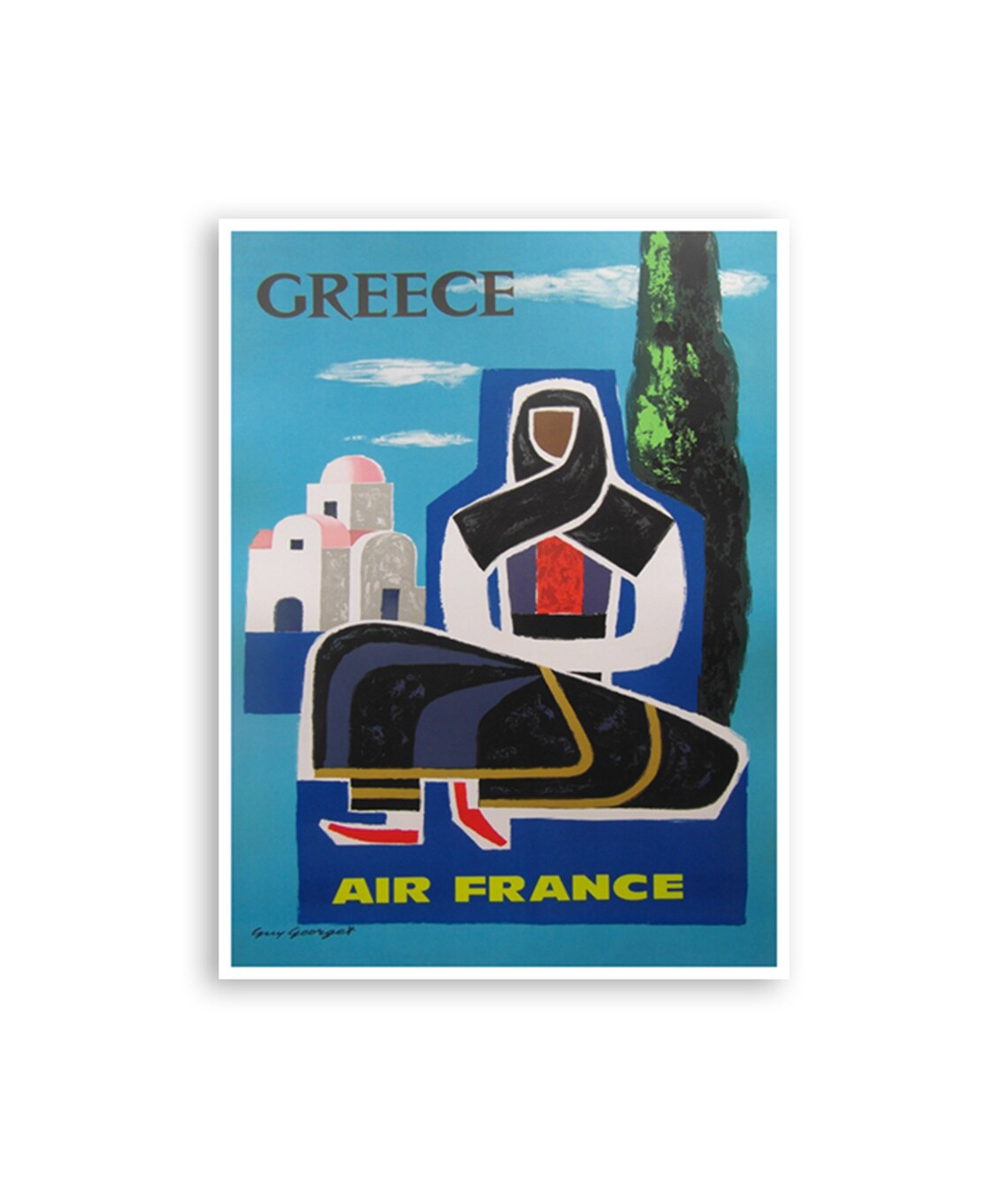 Greece Air France Guy Georget Seated Woman Folk Costume Poster