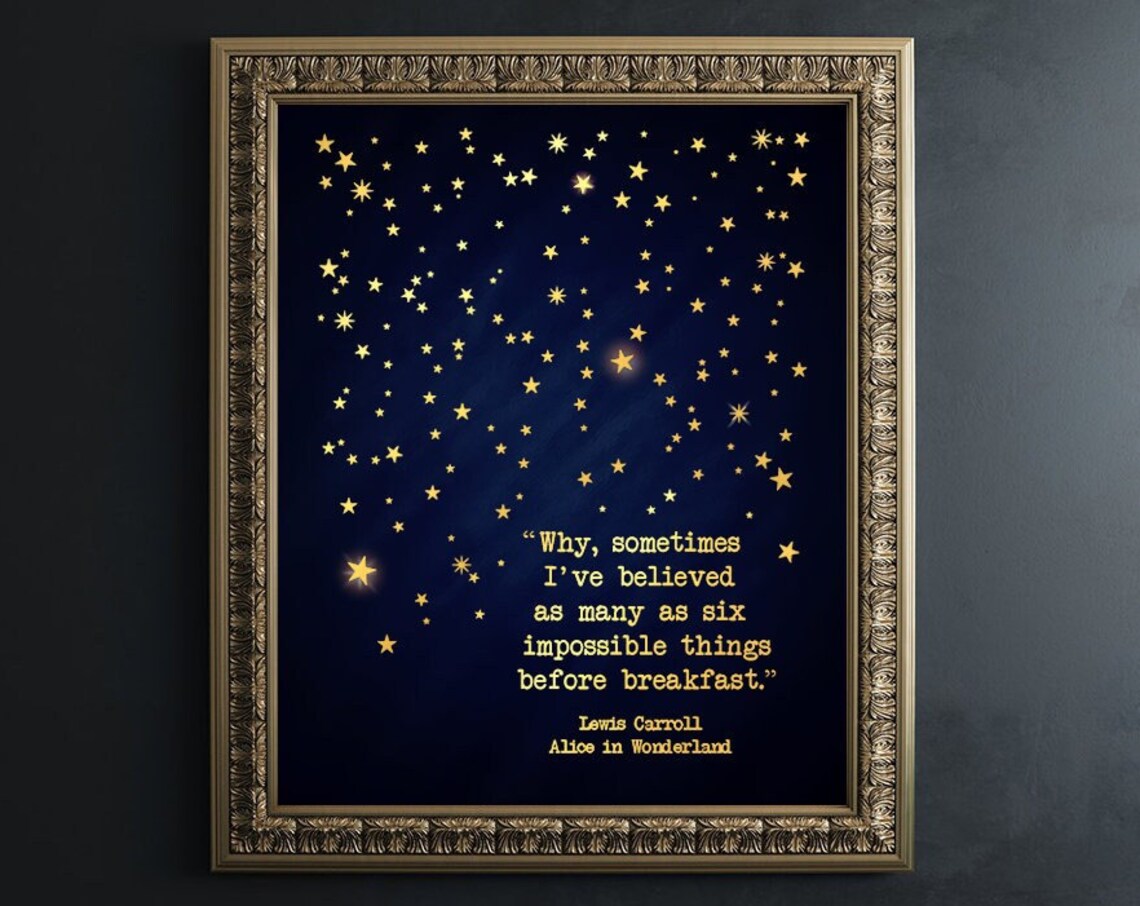 Alice In Wonderland Quote Art Print, Gold Foil