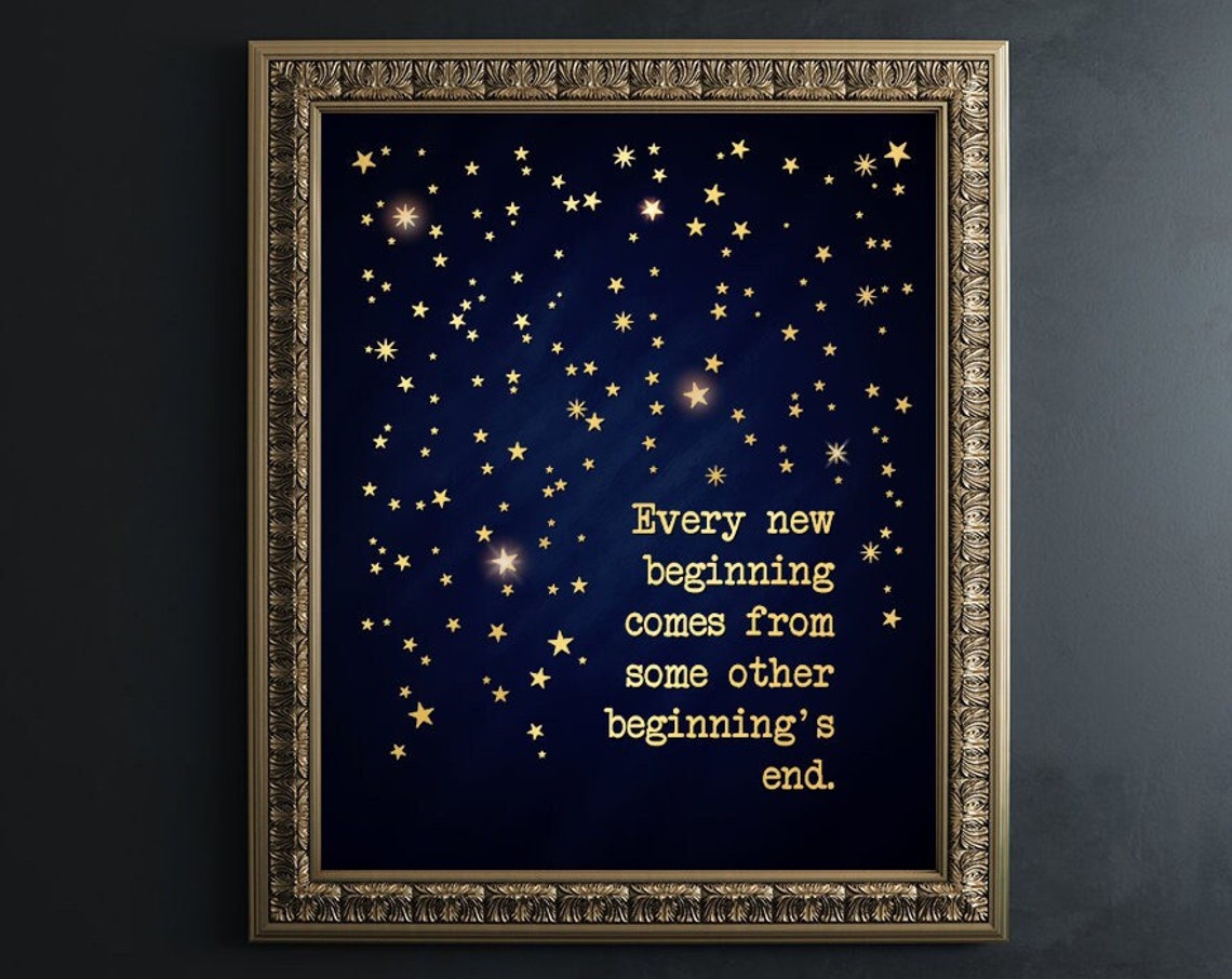 Seneca New Beginning Quote Gold Foil Starry Night Farewell Wall Poster