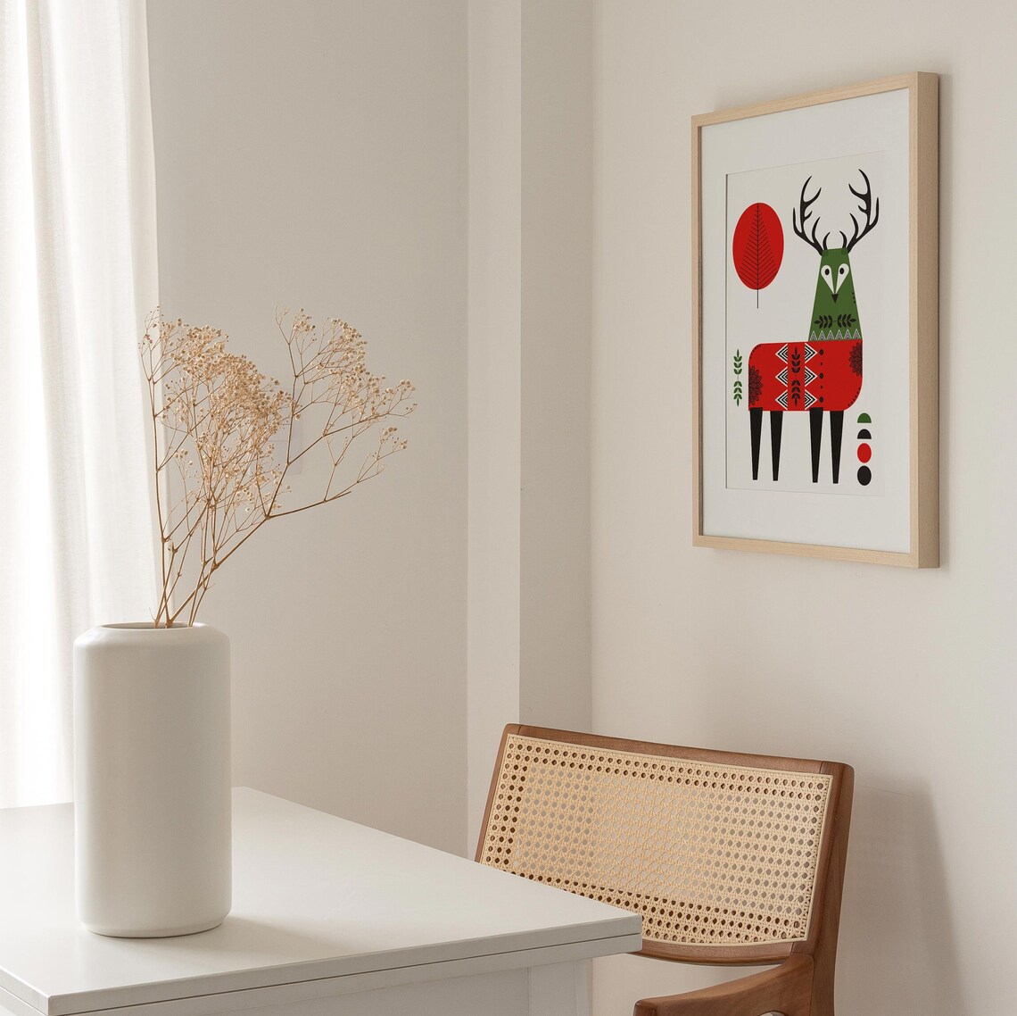 Christmas Stag Folk Art Print, Holiday Wall Art - Image 2