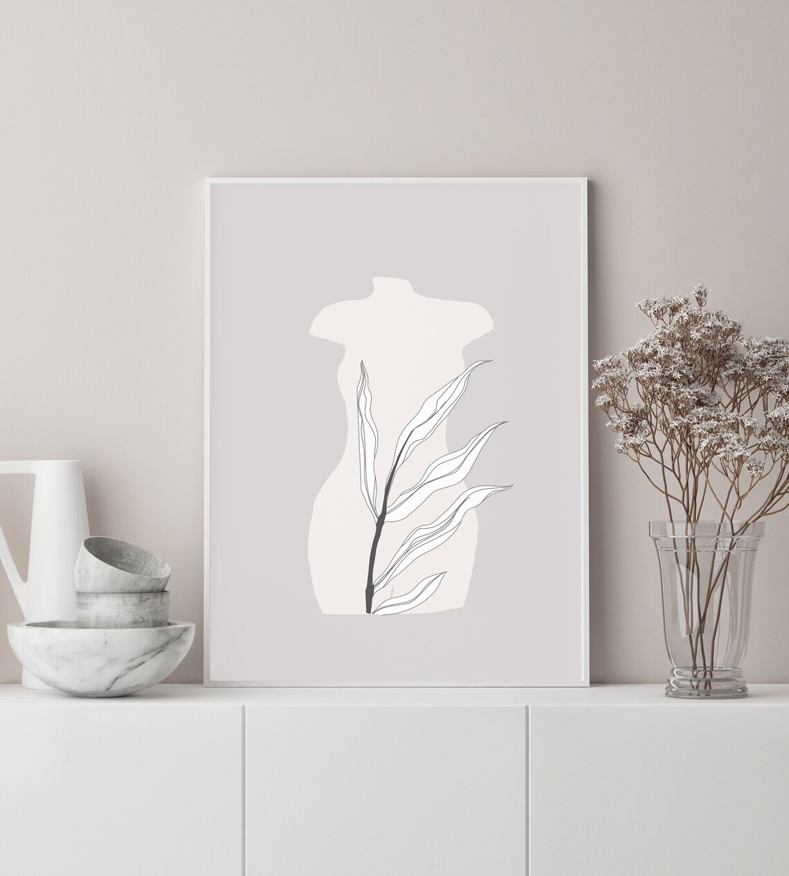 Female Torso Line Art Grey Minimalist Scandinavian Figure Poster - Image 2