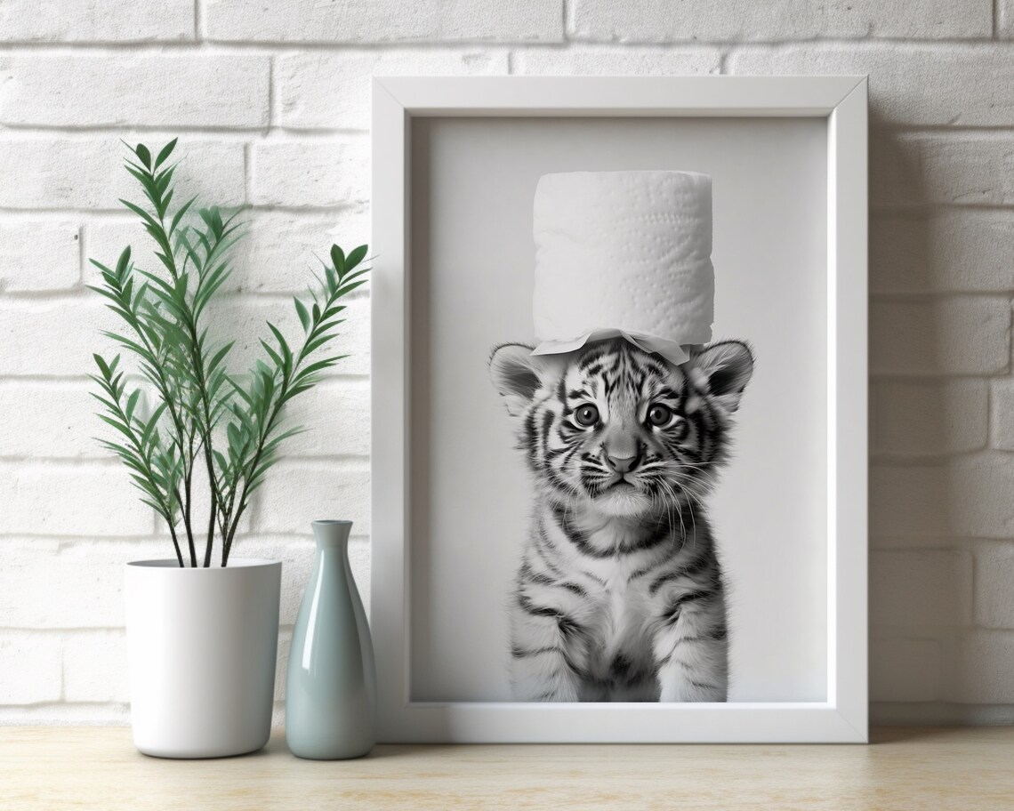 Tiger Poster, Black And White Bathroom Wall Art - Image 2