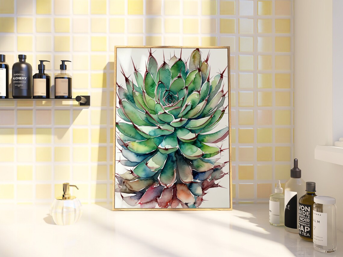 Agave Succulent Watercolor Green Botanical Vivid Plant Study Poster - Image 2