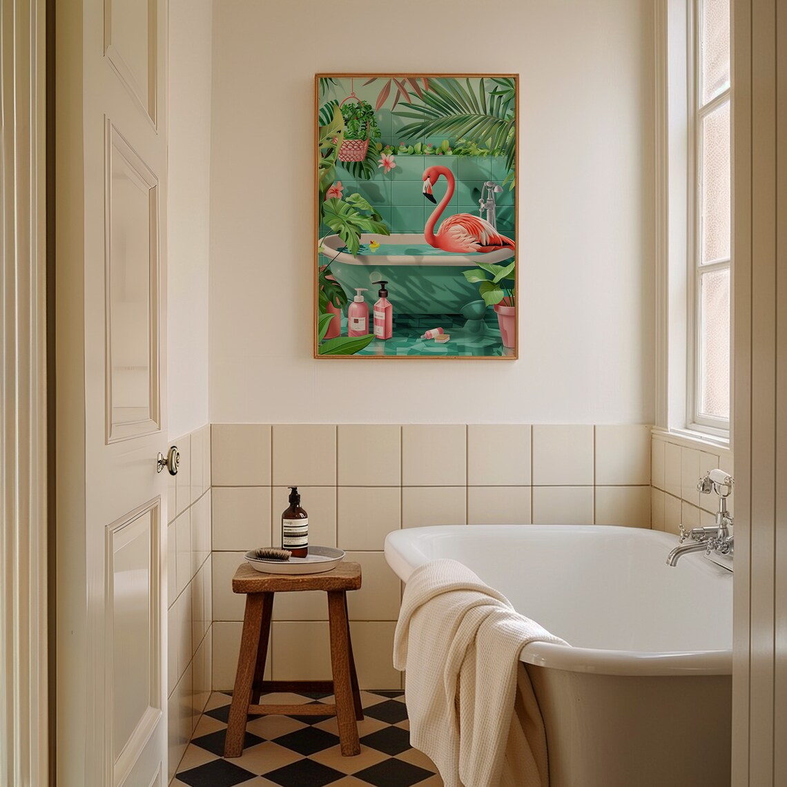 Flamingo Restroom Sign Animal Fun Bathroom Art Print - Image 2