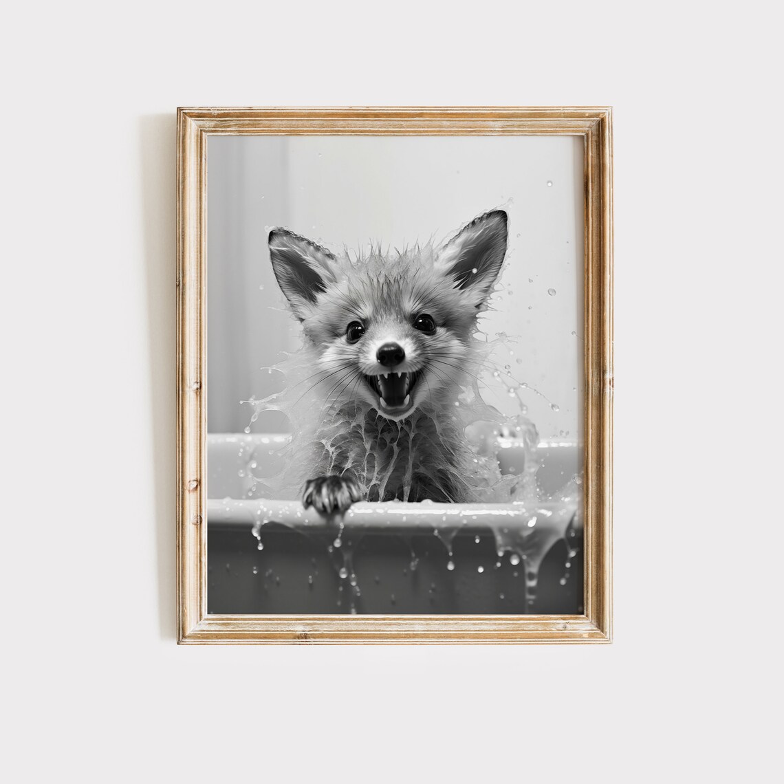 Fox Poster, Black And White Bathroom Art Print