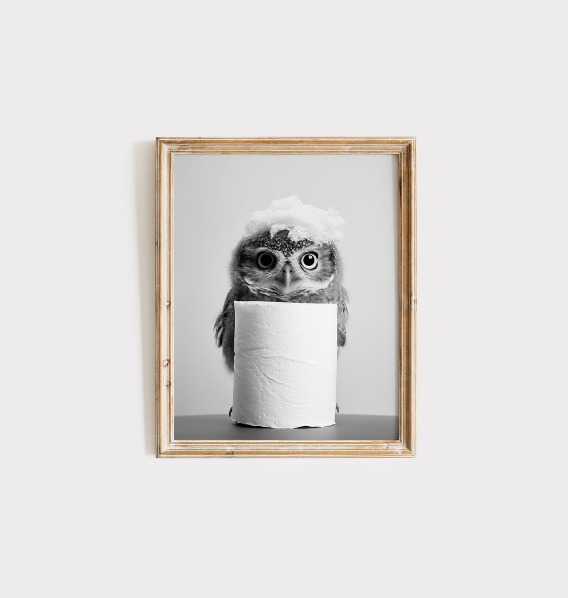 Owl Bathroom Wall Art Print, Black and White Decor