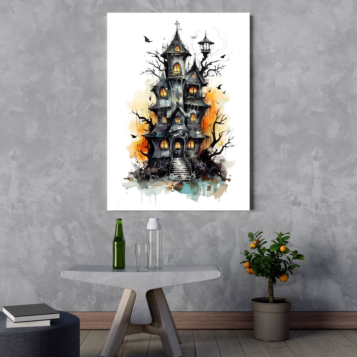 Eerie Mansion Watercolor Halloween Wall Art - Image 3
