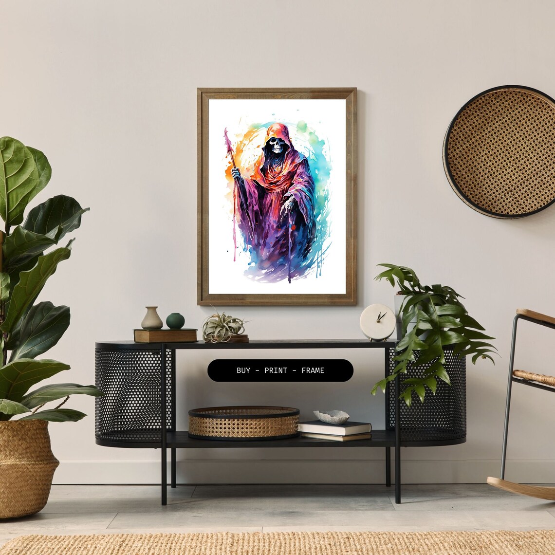 Watercolor Grim Reaper, Spooky Halloween Art Print - Image 2