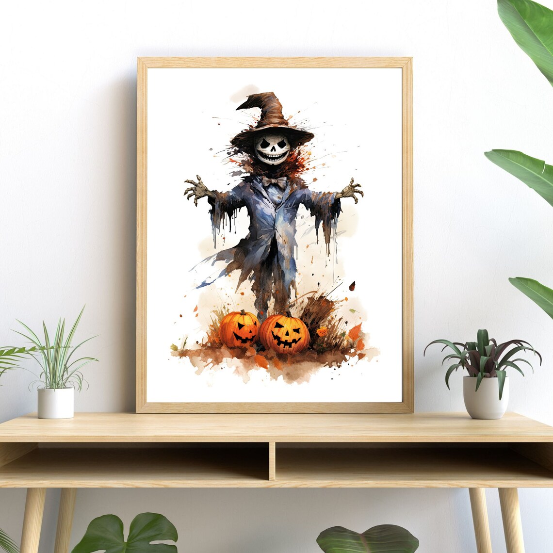 Farmhouse Style Scarecrow Watercolor Halloween Art Print