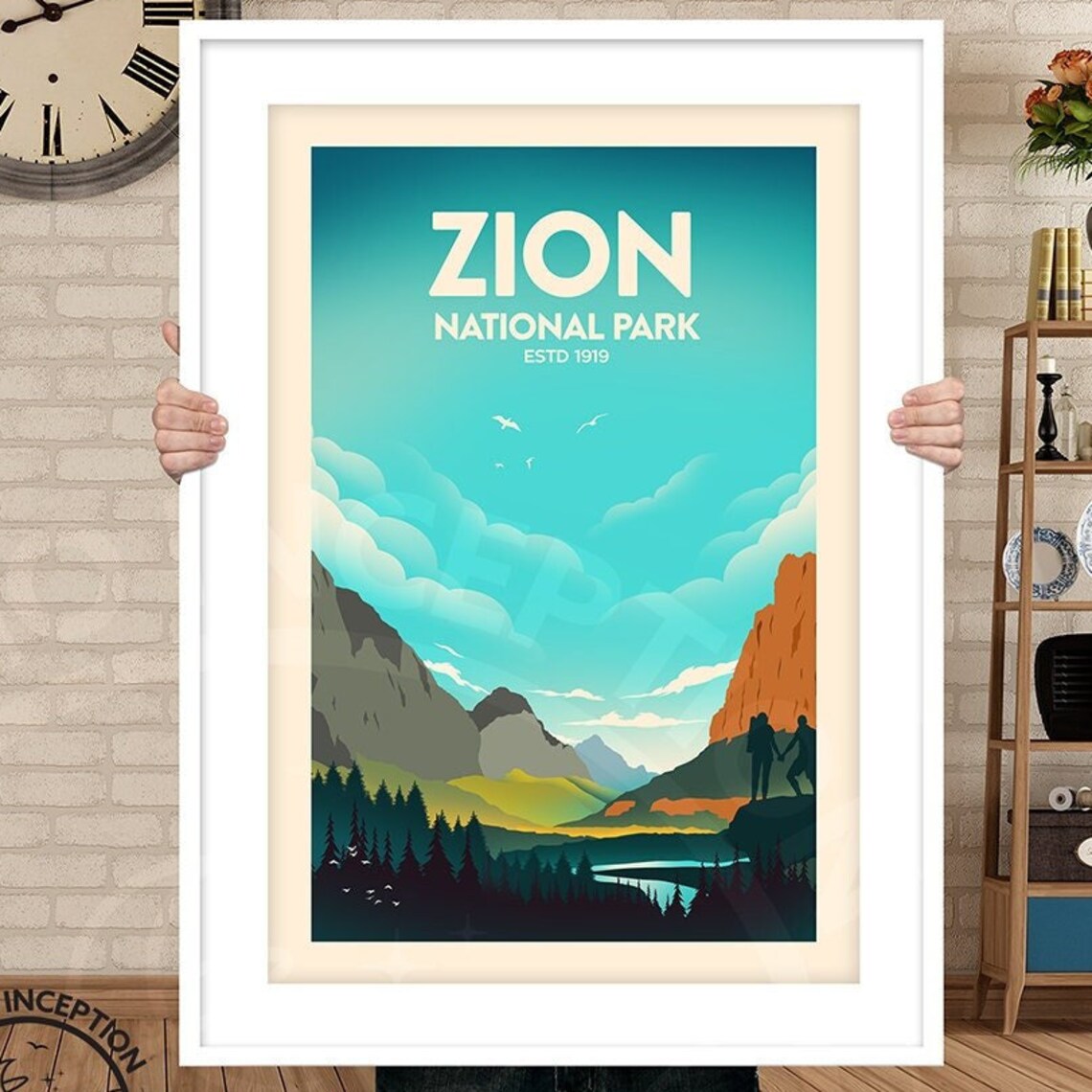 Zion Vintage Travel Poster, Minimalist Nature Print