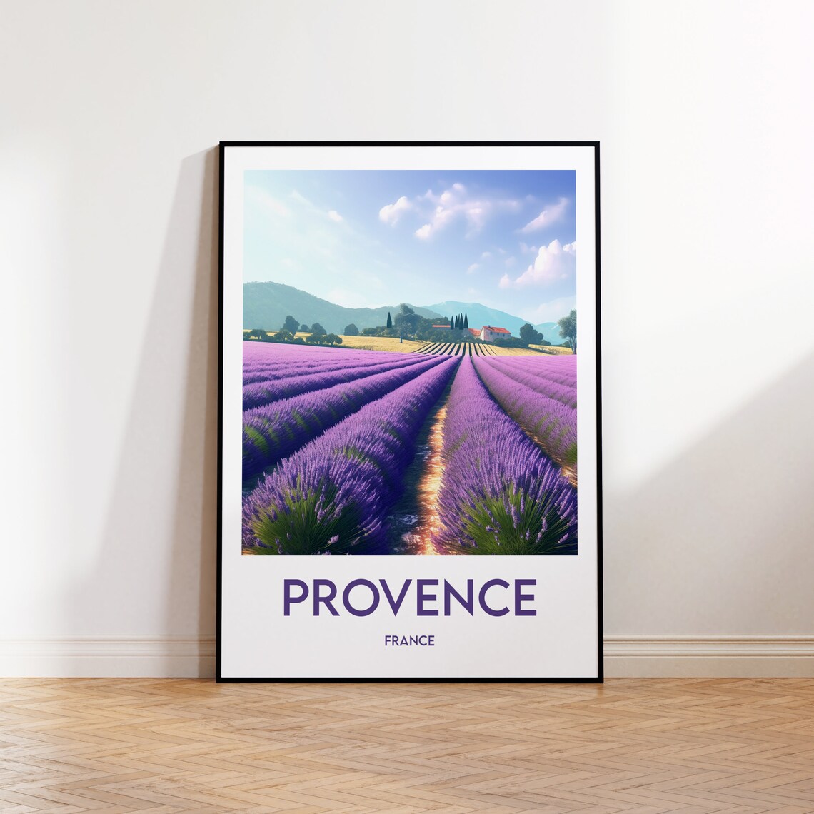 Provence Retro Travel Poster, Lavender Fields France