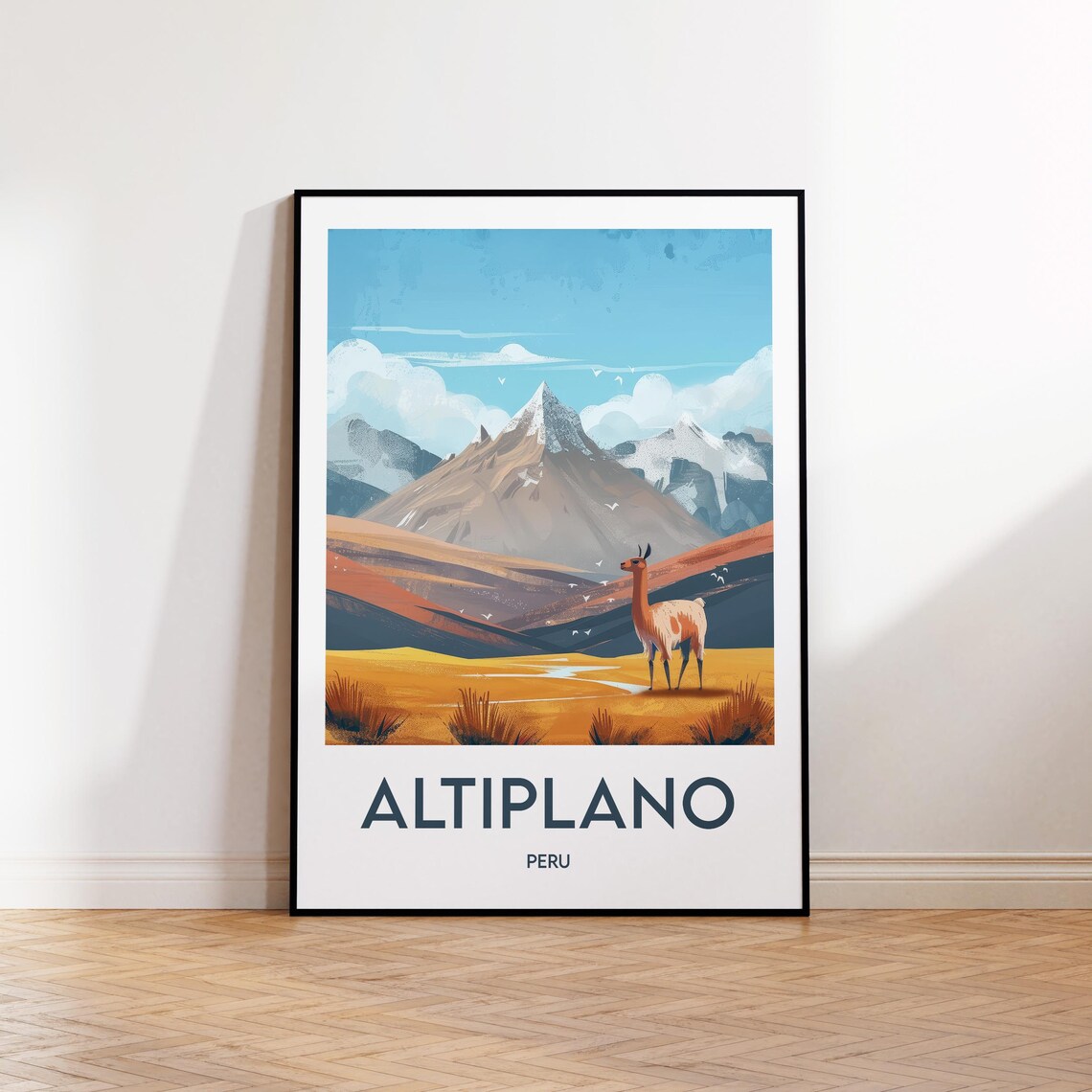 Altiplano Peru Poster Of Andean Llama In Golden Highlands View
