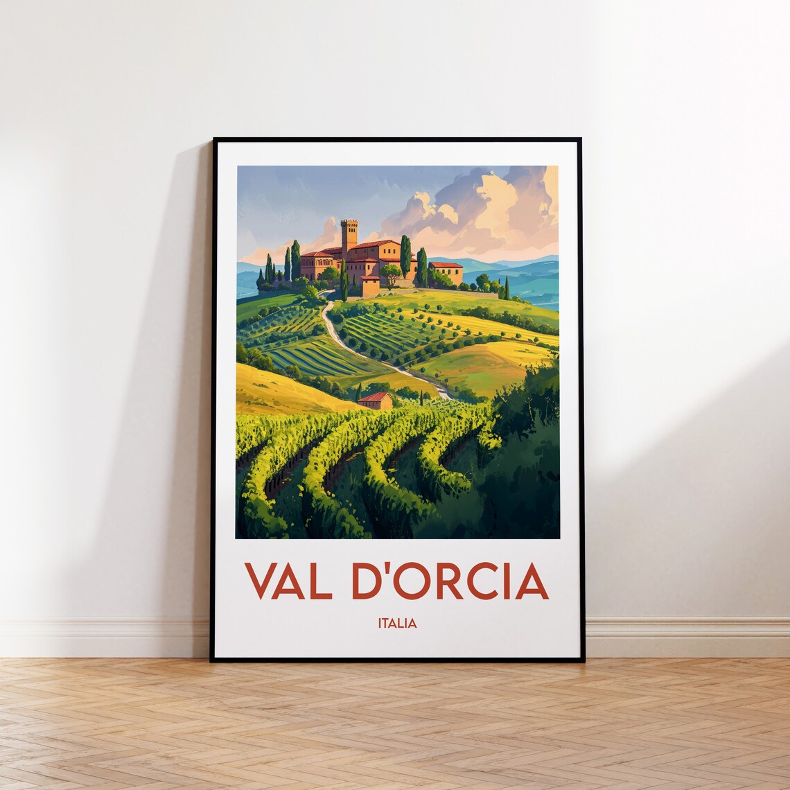 Val dOrcia Italy Tuscan Hills Cypress Villa Vintage Travel Poster