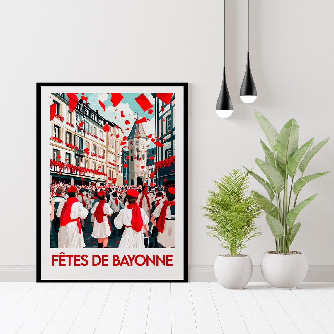 Fetes De Bayonne Festival Crowd Red Scarves France Travel Poster