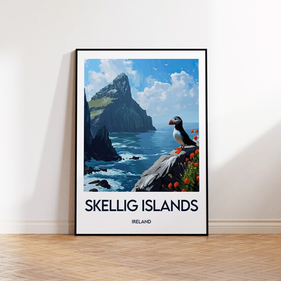 Skellig Island Travel Poster Art Print Islands Illustration Gift Vintage