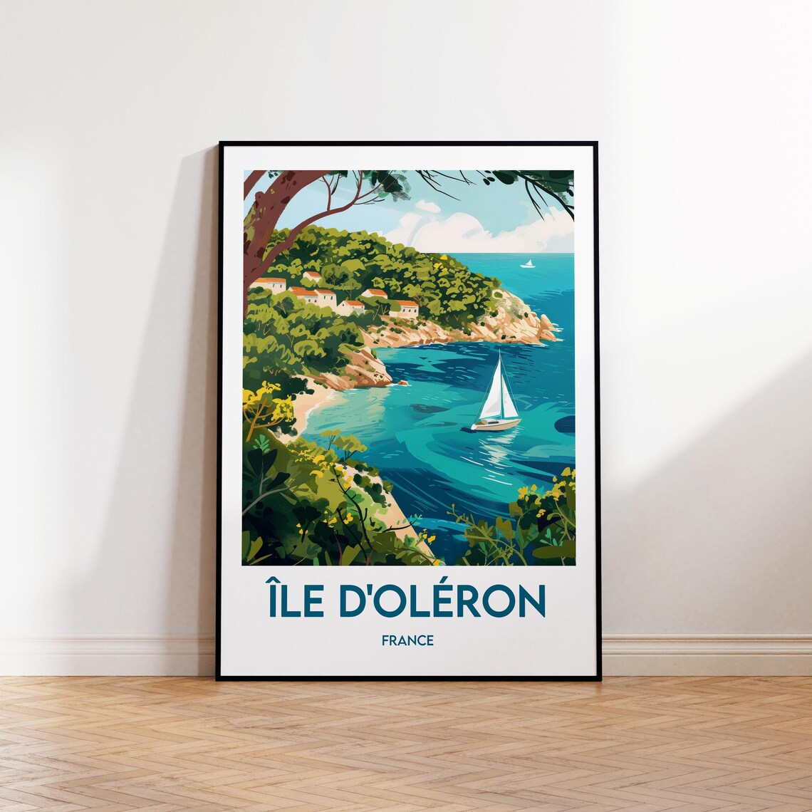 Ile d'Oleron France Vintage Travel Poster with Lighthouse Scene