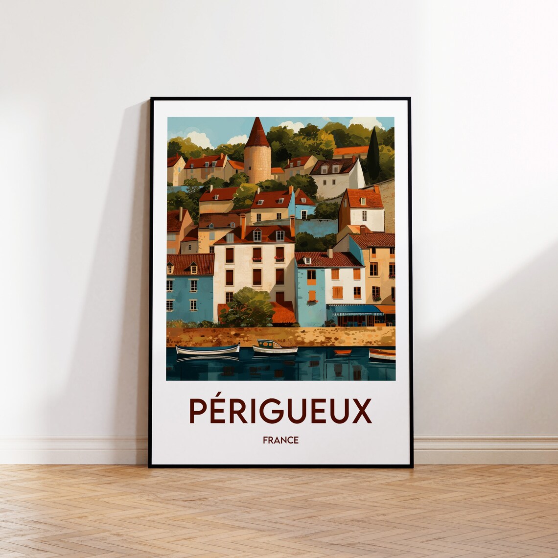 Perigueux France Riverside Old Town Retro Vintage Travel Poster