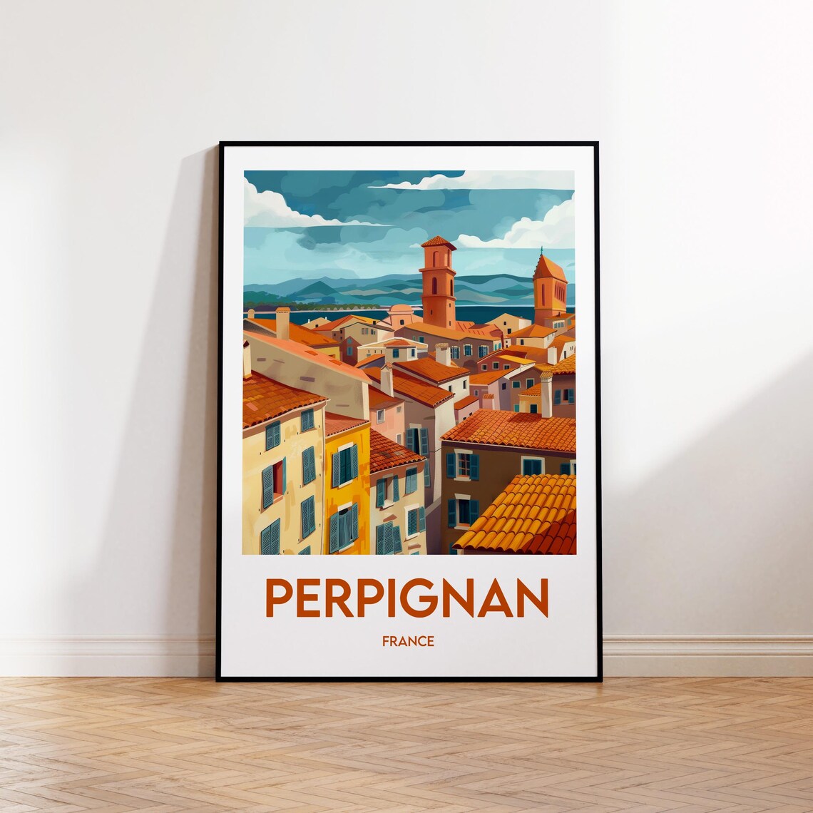 Perpignan France Rooftops And Church Towers Vintage Travel Poster