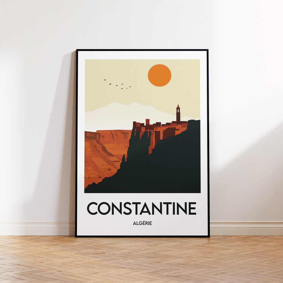 Constantine Algeria Canyon City Orange Sun Retro Travel Poster Art