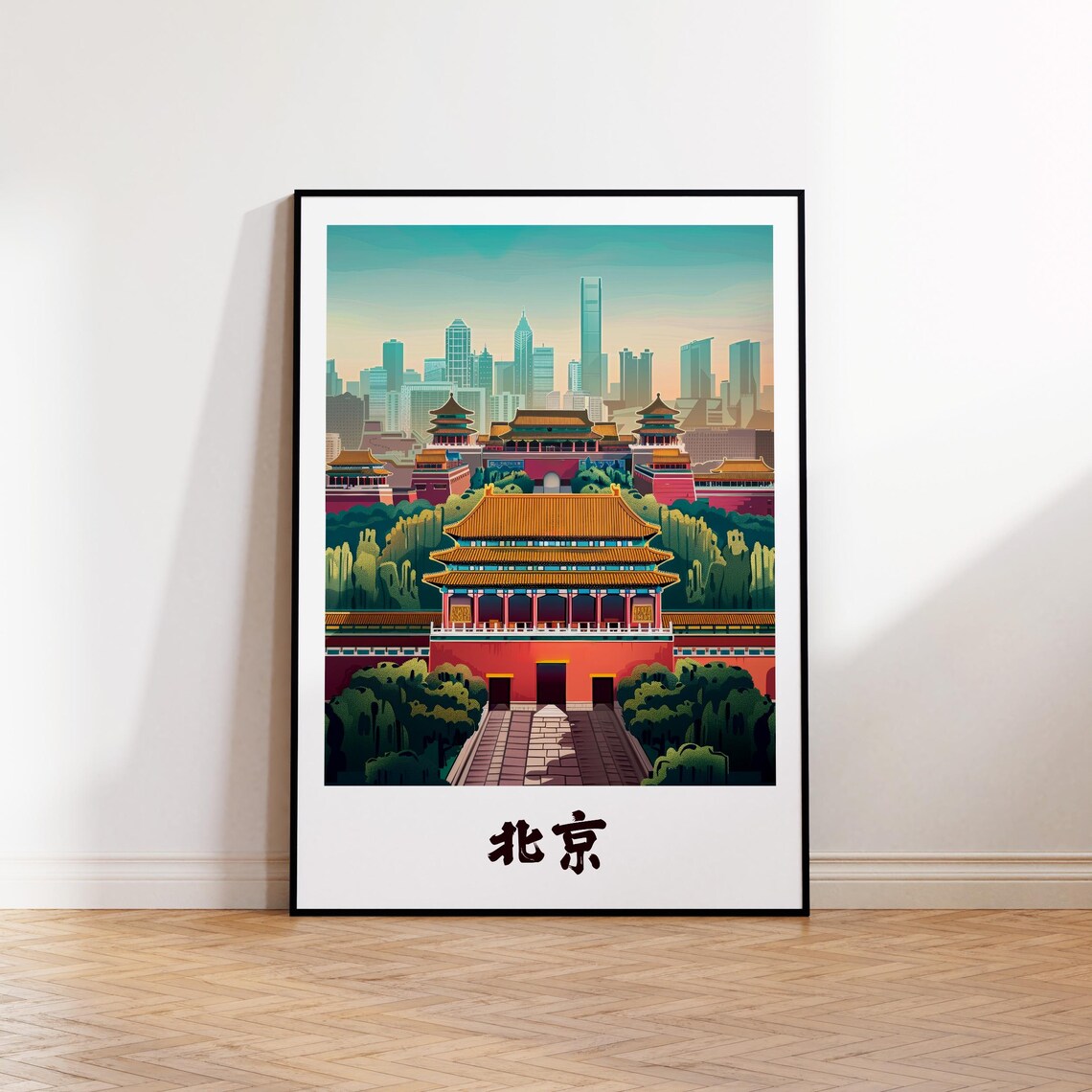 Beijing China Forbidden City Skyline Chinese Retro Travel Poster
