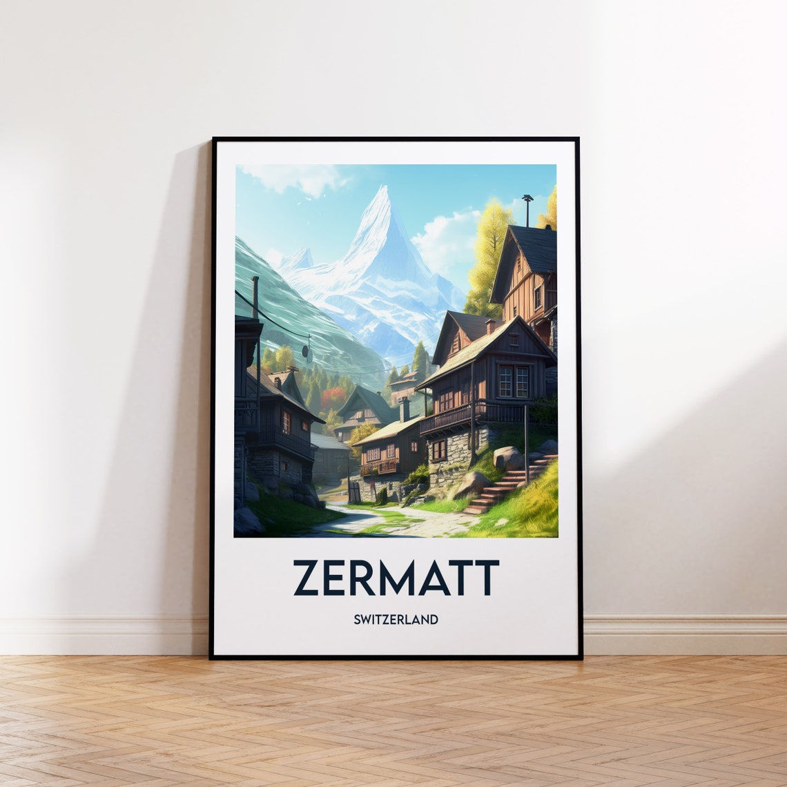 Zermatt Switzerland Alpine Village Under Matterhorn Peak Travel Poster