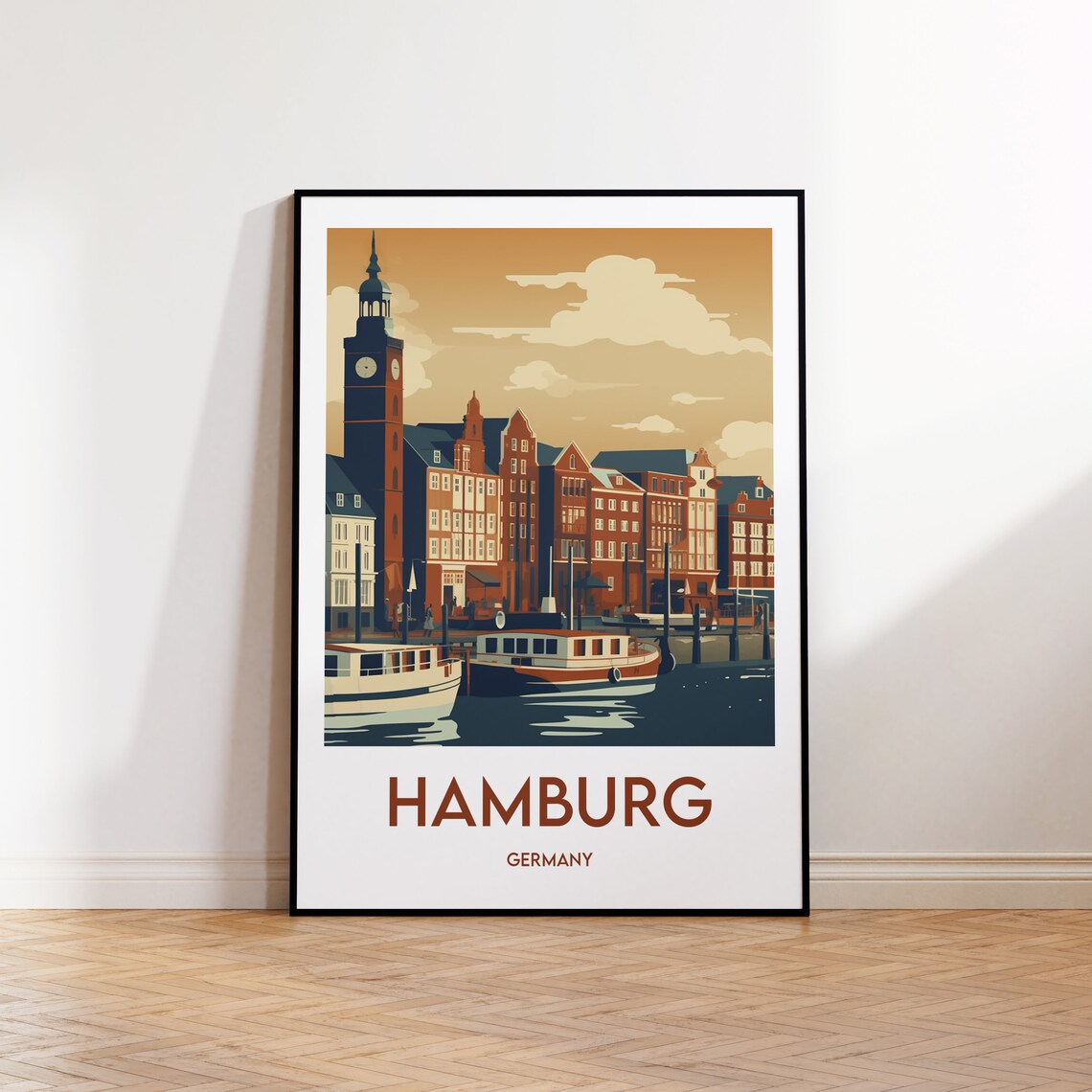 Hamburg Retro Travel Poster, Germany Art Print