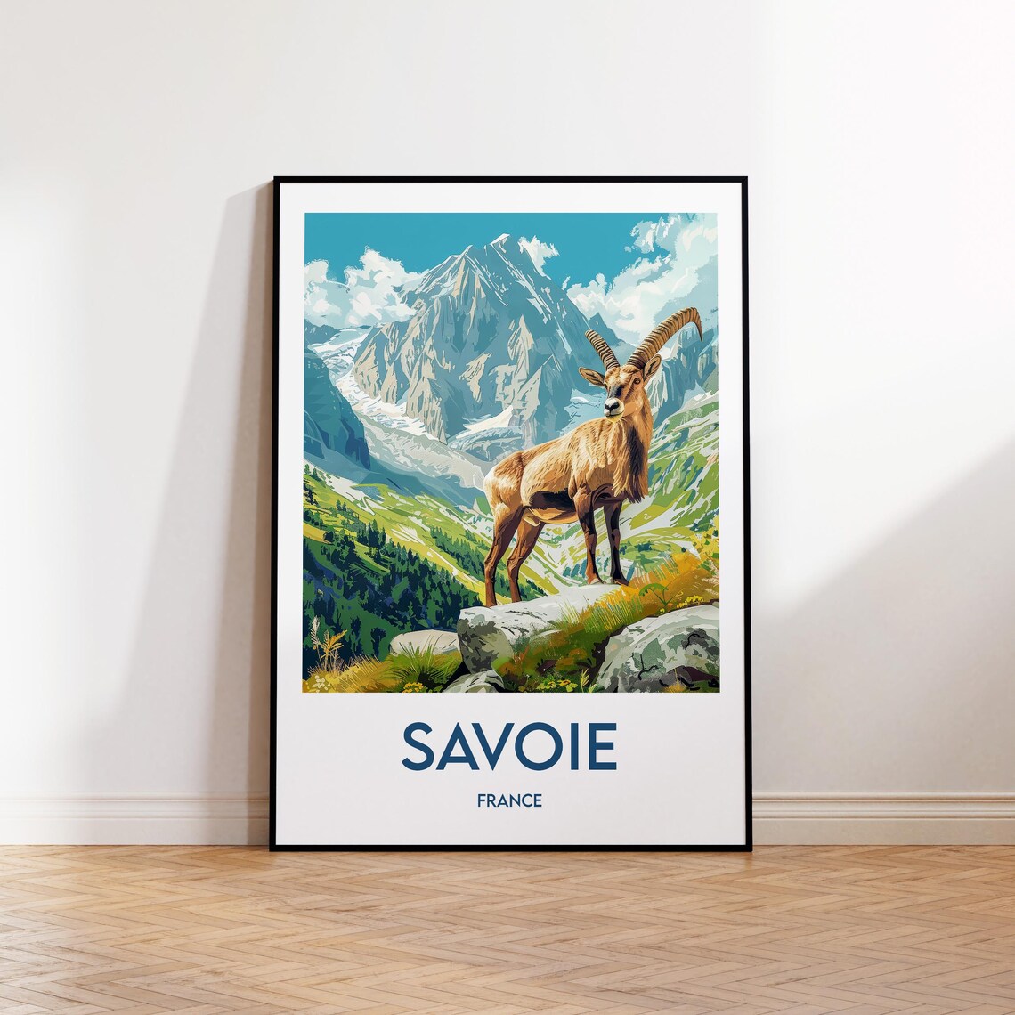 Savoie France Alpine Ibex Vintage Travel Poster Mountain Peak