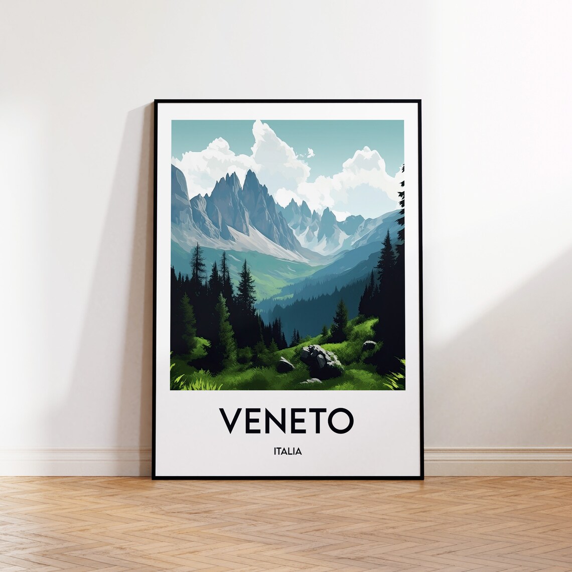 Veneto Italia Dolomites Mountain Forest Vintage Travel Poster