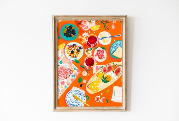 Breakfast Flatlay Food In The Table Wall Art Tapas Kitchen Art Print Gift For Foodies Colorful Breakfast Tea Spanish Print