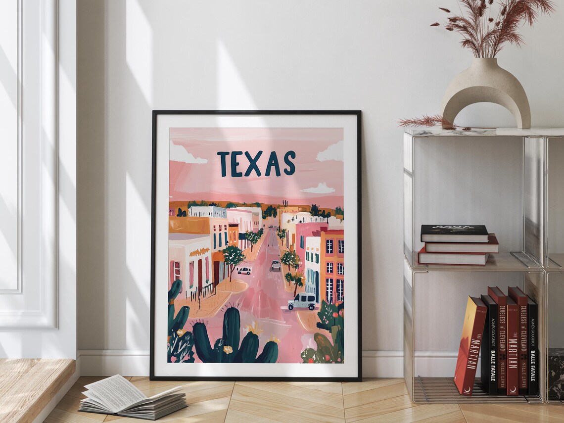Retro Texas Travel Poster, Soft Pink Vintage Style - Image 2