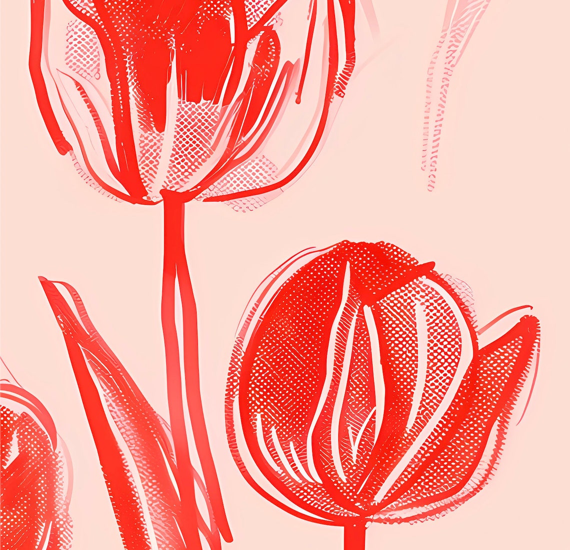 Red Tulips Pattern Pink Botanical Floral Pattern Wall Poster - Image 3