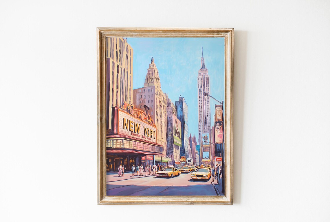 New York City Street With Yellow Taxis And Skyscrapers Art Poster