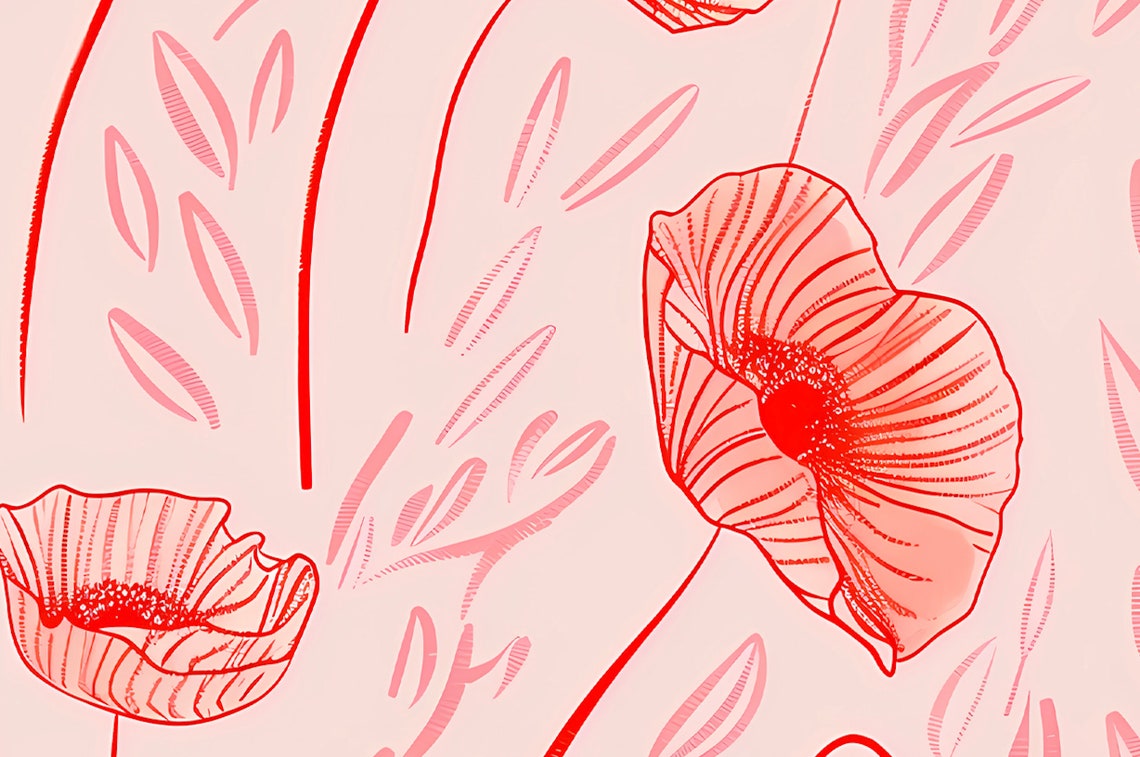 Les Fleurs Pink Poppies Botanical Sketch Floral Market Poster - Image 2