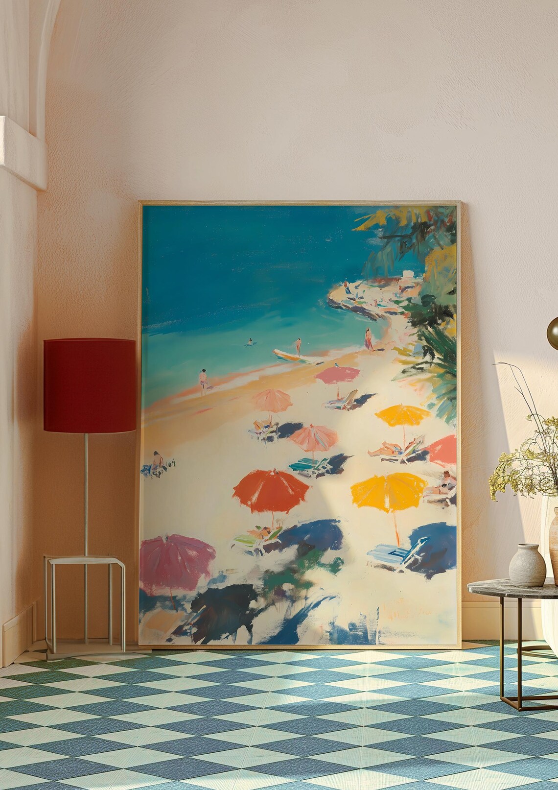 Retro Beach Print, Abstract Italy Coastal Decor - Image 2